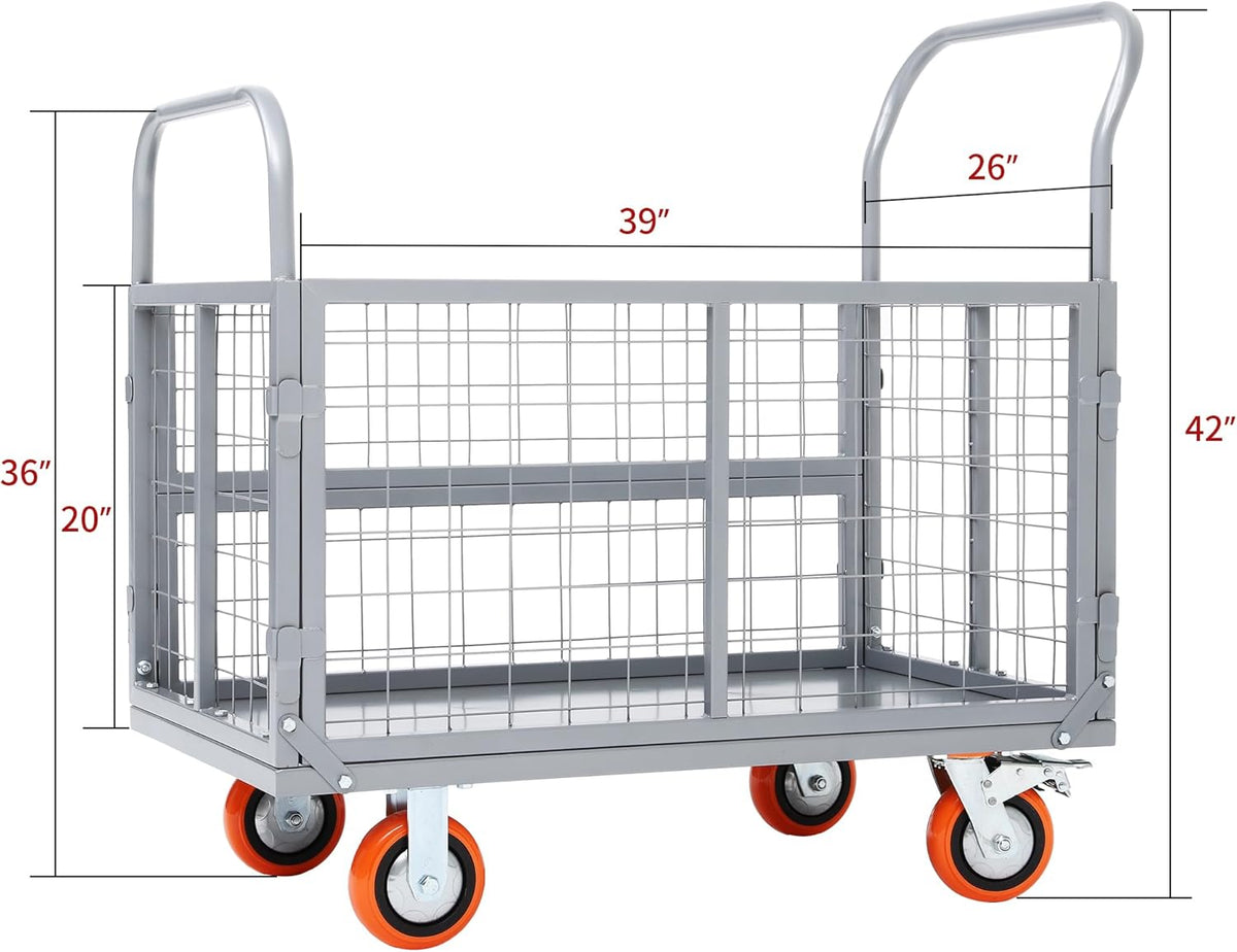 YITAMOTOR 2000lbs Platform Truck Cart w/Cage, 6-in-1 Foldable Flatbed Cart