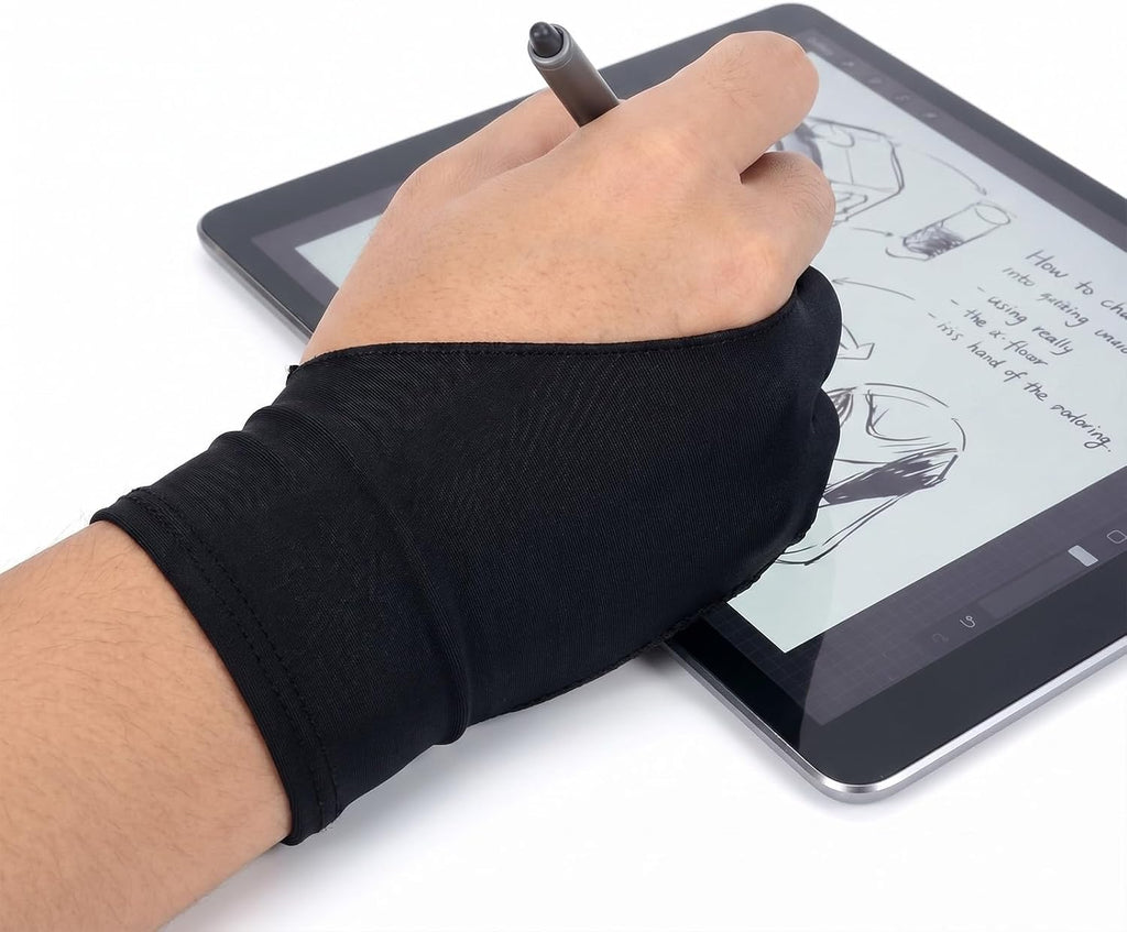 Gjinxi 4 PCS Artist Glove Digital Tablet Drawing Black Glove Smudge Guard