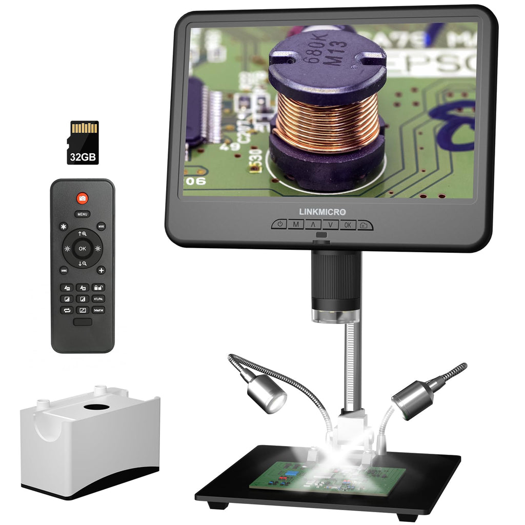 LM109A 10.1" Digital Microscope, Flexible Arm Stand with C-Clamp
