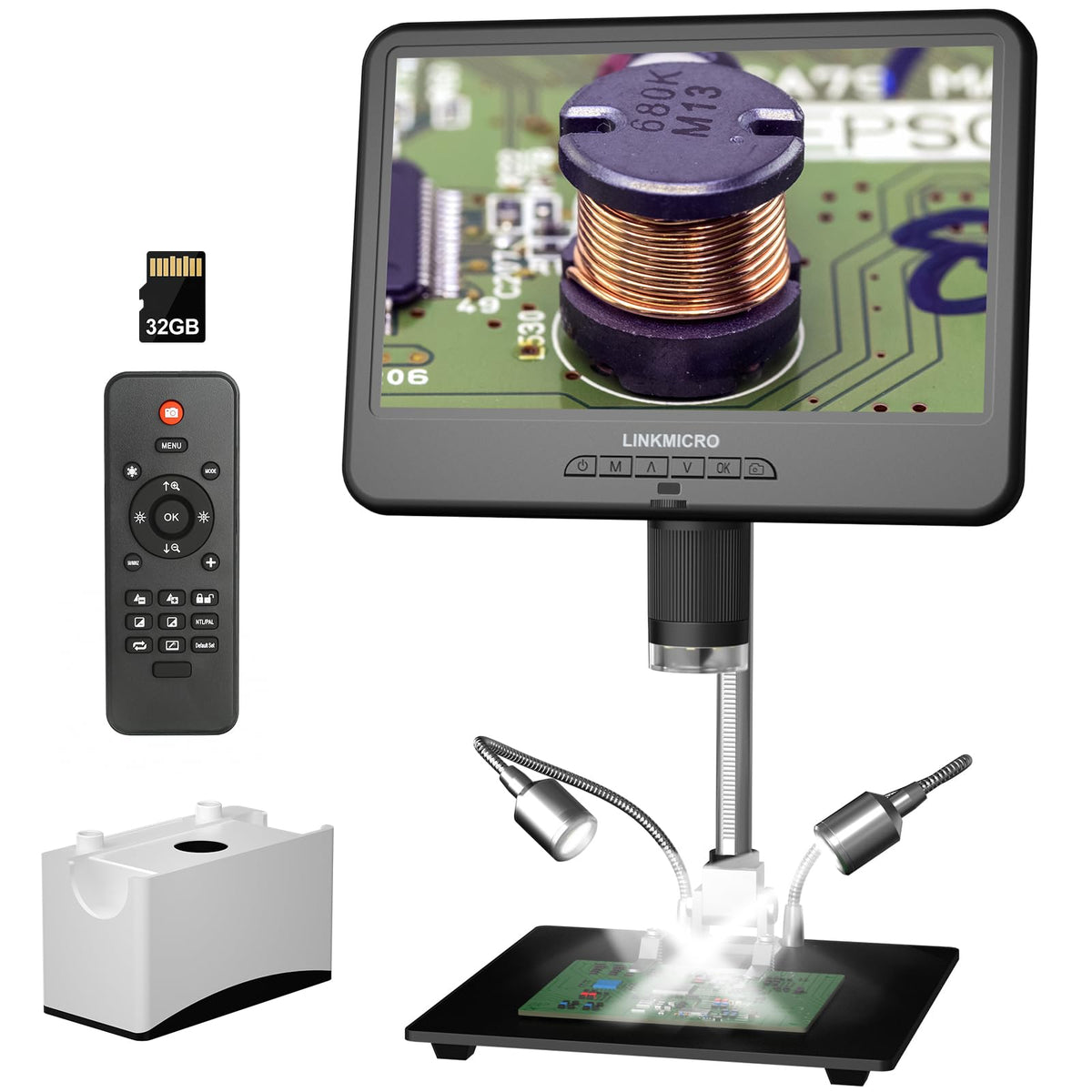 LM109A 10.1" Digital Microscope, Flexible Arm Stand with C-Clamp