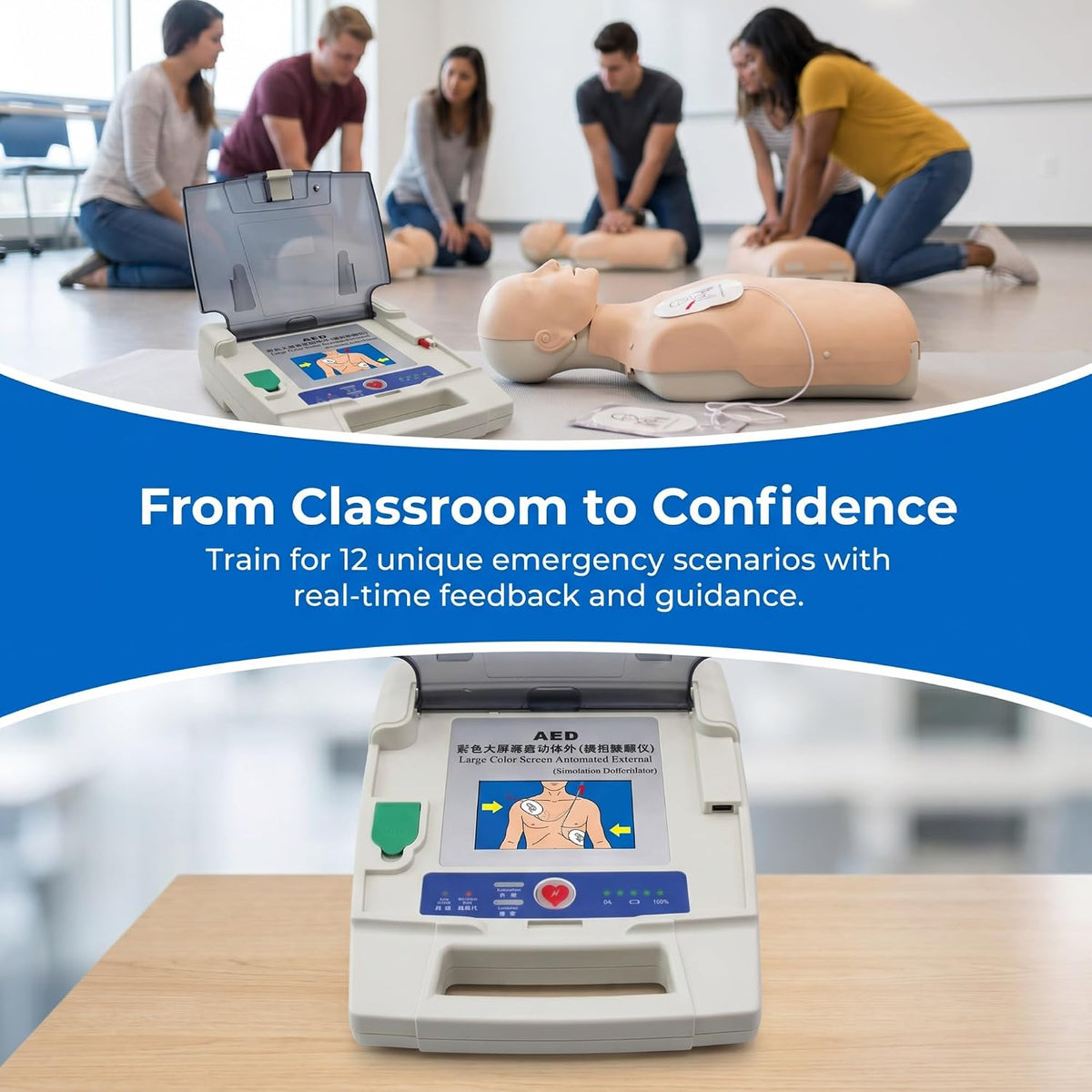 Automated External Defibrillator (AED) Training Machine with 12 Scenes and Touchscreen (Color Large Screen) for Medical Students Doctors Nurses Practice
