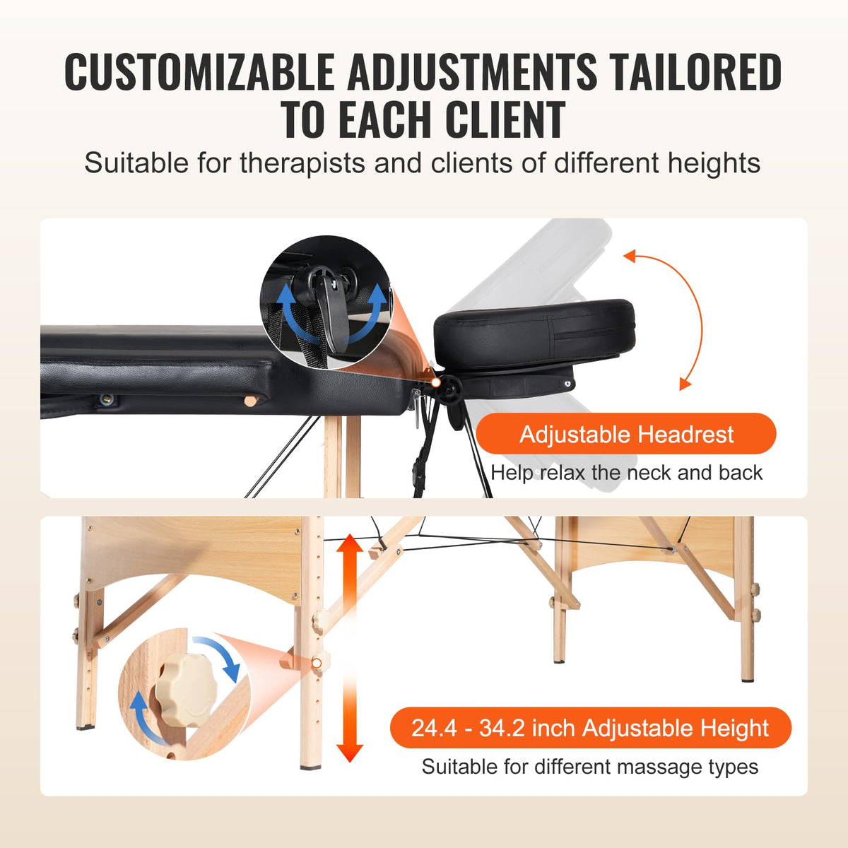 VEVOR Professional Wide Massage Table 30" W, Heavy Duty Folding Massage Table, 750LBS, 8-Level Height Adjustable Facial Salon Tattoo Bed, Portable Spa Table with Headrest, Hand Pallet & Carrying Bag