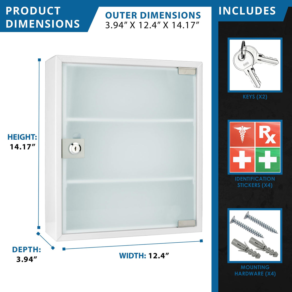 Barska Large Medical Cabinet â Locking Steel Medicine Storage Box with Shelves, Drop-Down Tray, Magnetic Dry Erase Pad, and Wall Mounting Holes - medicine cabinet organizer - Lock Box First Aid