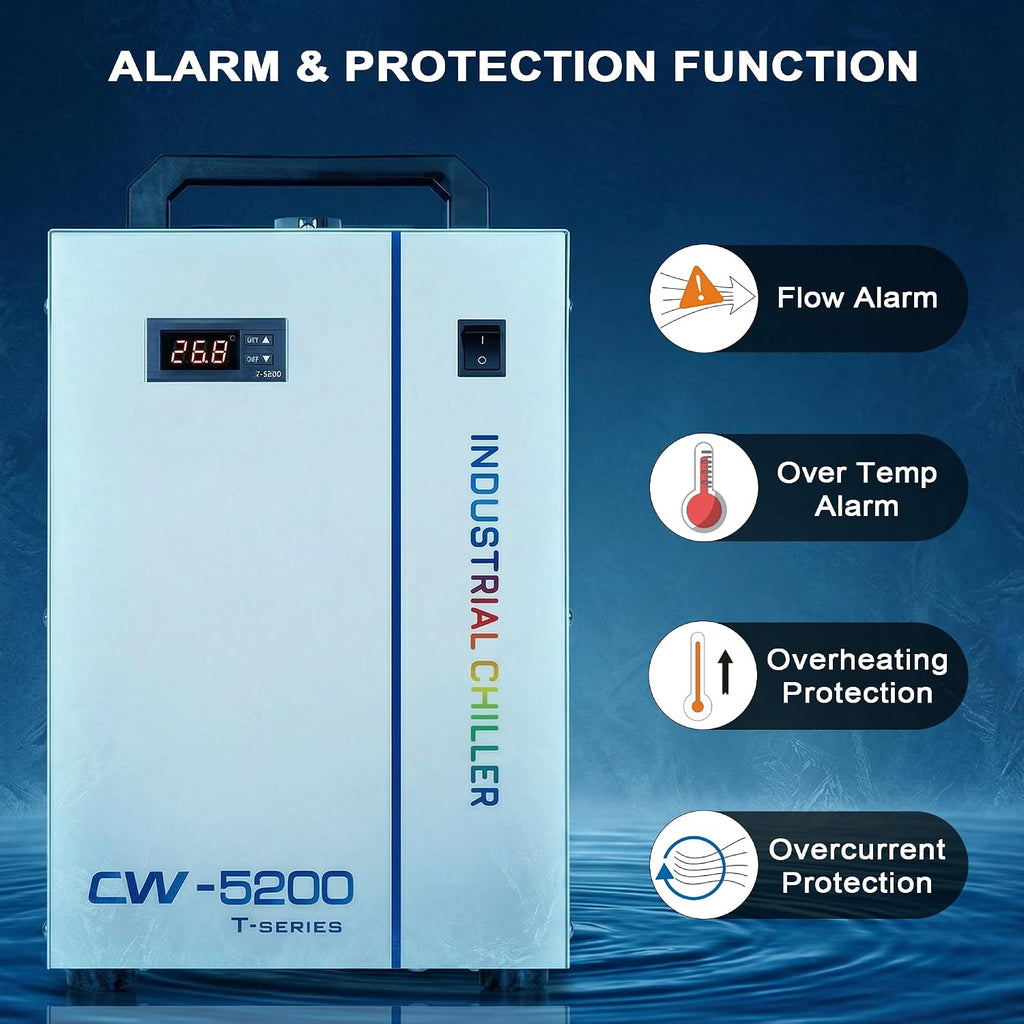 S&A CW-5200DH 7L Industrial Water Chiller,0.9HP,3.43gpm,5699 BTU/h,for 60W to 150W CO2 Laser Engraving & Cutting Systems