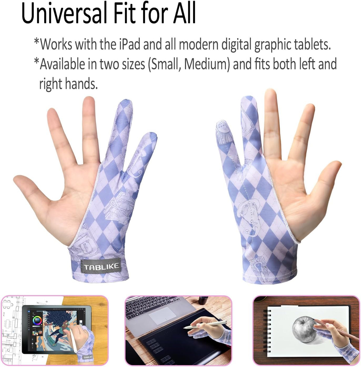 Artist Drawing Glove, Breathable Two Finger Digital Art Glove 3-Layer Palm Rejection Right/Left Hand Digital Graphic Tablet