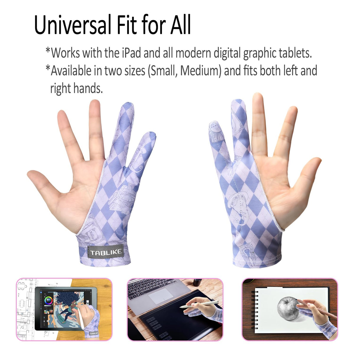 Artist Drawing Glove, Breathable Two Finger Digital Art Glove 3-Layer Palm Rejection Right/Left Hand Digital Graphic Tablet
