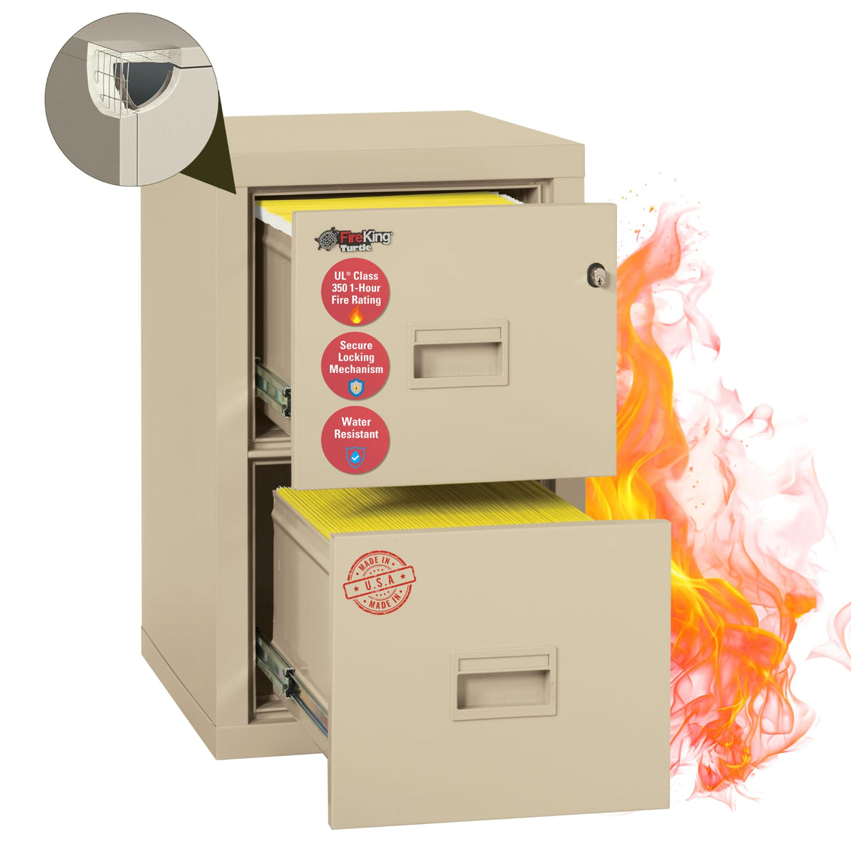 FireKing Turtle Vertical 4 Drawer Fire Rated File Cabinet, Platinum