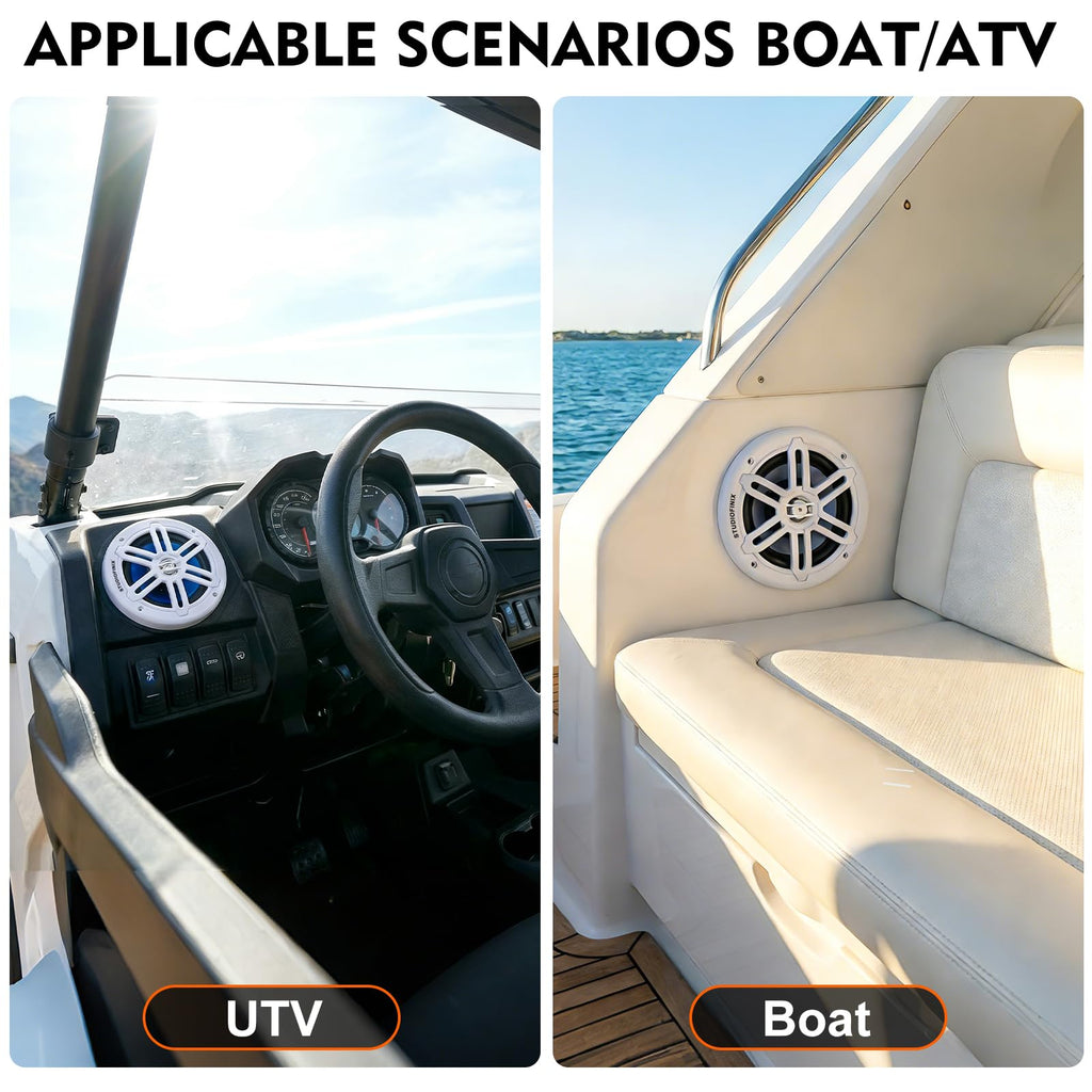 STUDIOFINIX 5.25 Inch 500W Bluetooth Marine Speakers with LED Lights -2 Way Weather Resistant Boat Speakers Perfect for Boats, ATVs, UTVs ï¼Pair,Whiteï¼
