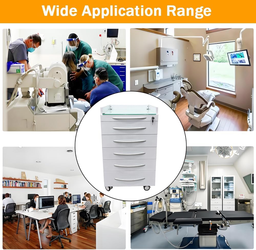 5-Drawer Mobile Dental Cart Medical Trolley with 2 Partition Tarys