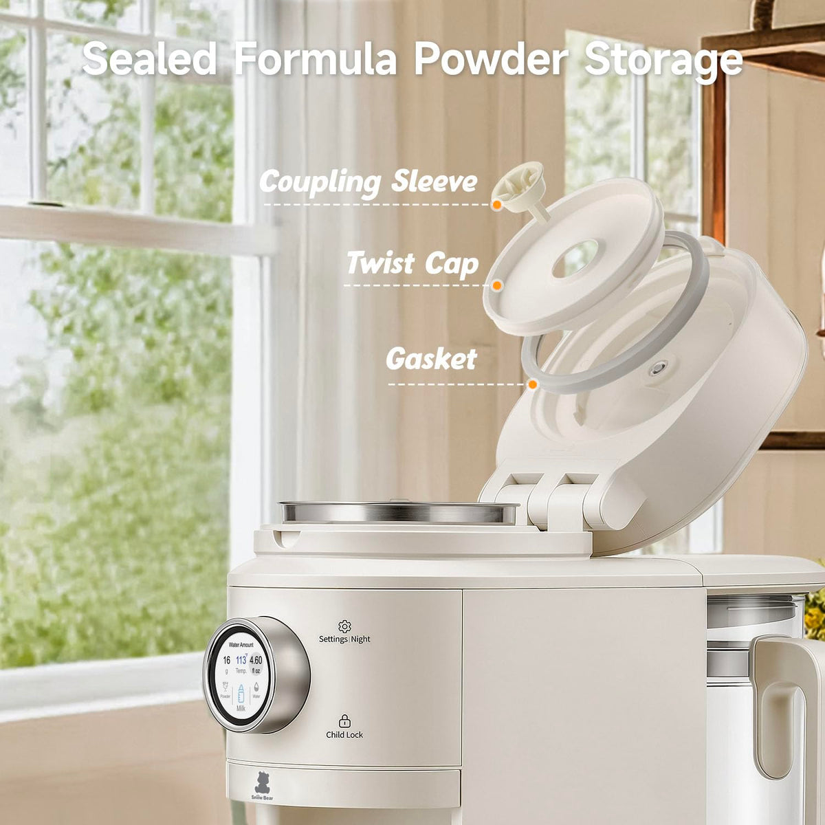 Snow Bear Baby Formula MakerâOne Touch Warm Formula Dispenser, Precise Powder Water Ratio & Memory Setting,Sealed Powder Container,Auto Lifting Platform for No Mess fit Most BottleâShake Milk by Hand