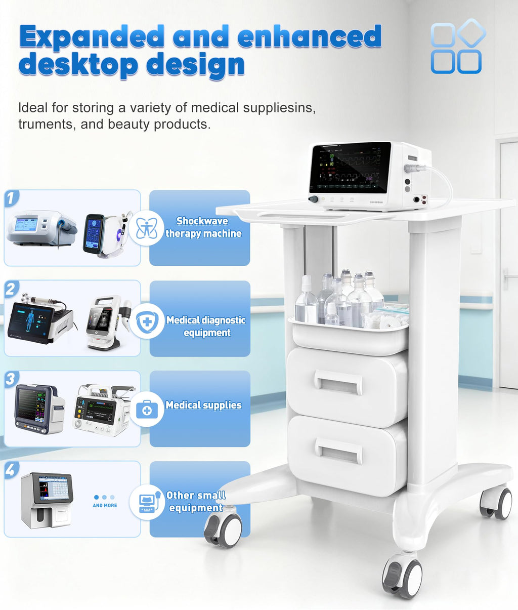 Medical Rolling Storage Crash Cart with Wheels & Drawers, Hospital Mobile Ultrasound cart with 5 Drawers & Power Strip,IV Pole,Needle Disposal,O2 Holder,Nursing Emergency Cart for Hospital, Clinic