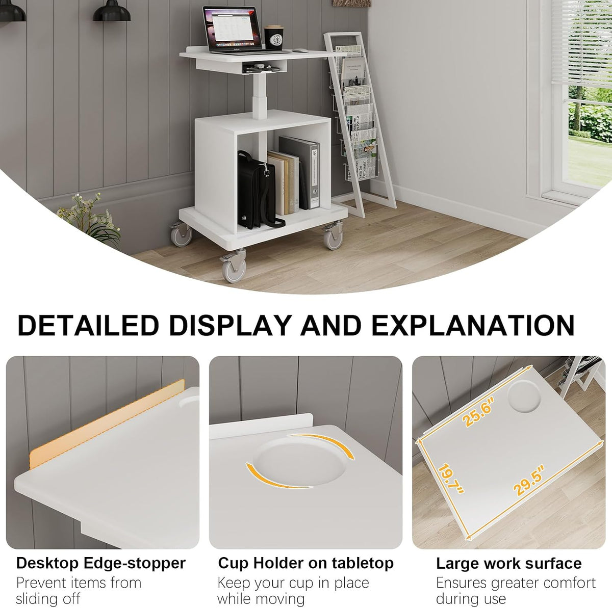 Natwind Mobile Workstation,Teachers Podium with Drawer & Open Cabinet