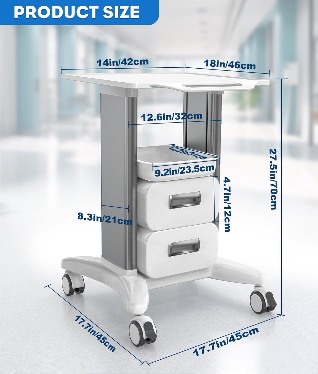 Medication Cart, Medical Rolling Storage Crash Cart with Wheels & Drawers, Ultrasound Nursing Emergency Cart with IV Pole,Casters, Holder, Trash Bin for Clinic, Hospital (24 * 22 * 28IN, 1 Drawer)