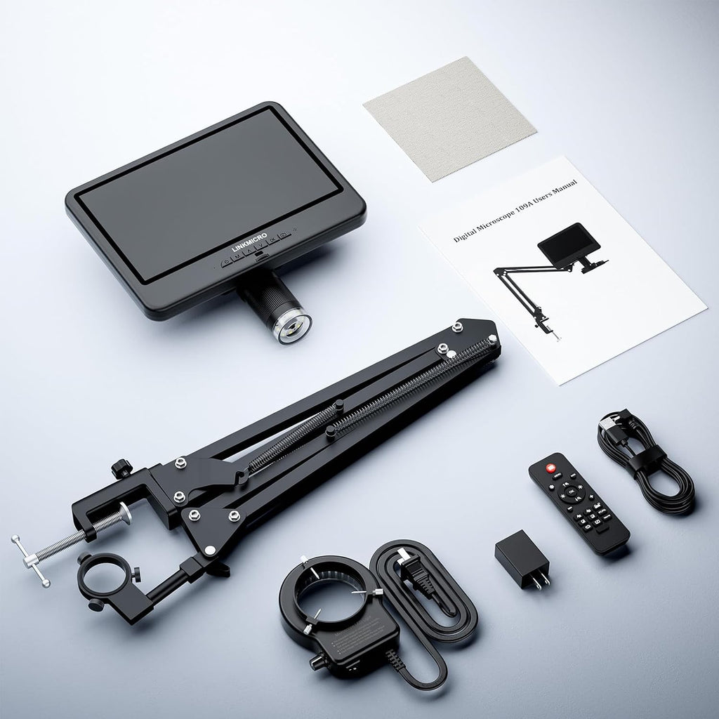 LM109A 10.1" Digital Microscope, Flexible Arm Stand with C-Clamp