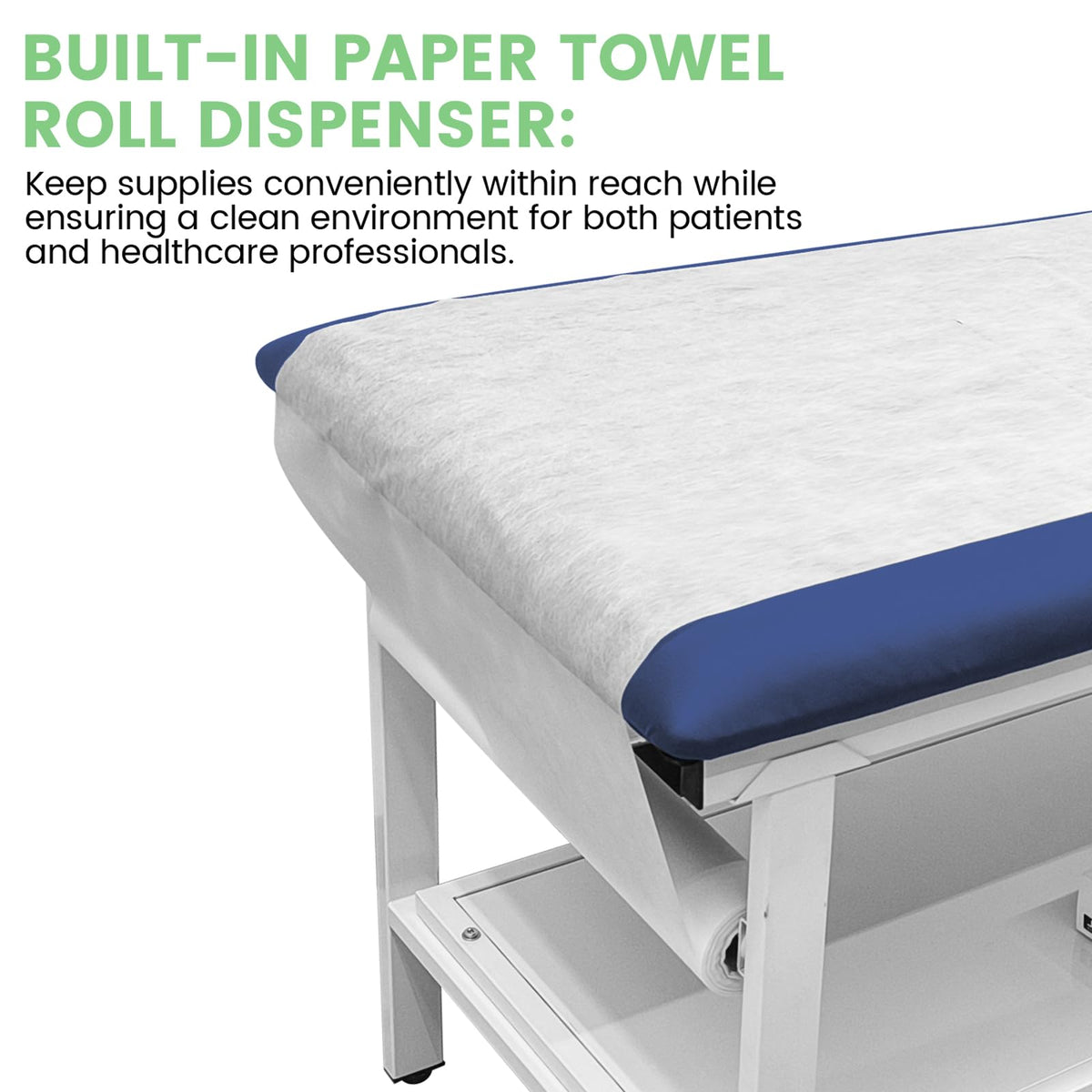 Adjustable Exam Table with Paper Roll Dispenser & Shelf, Physical Therapy Medical Exam Table, Patient Examination Bed, Durable, Low Maintenance and Holds Up to 400 Lbs (Black)
