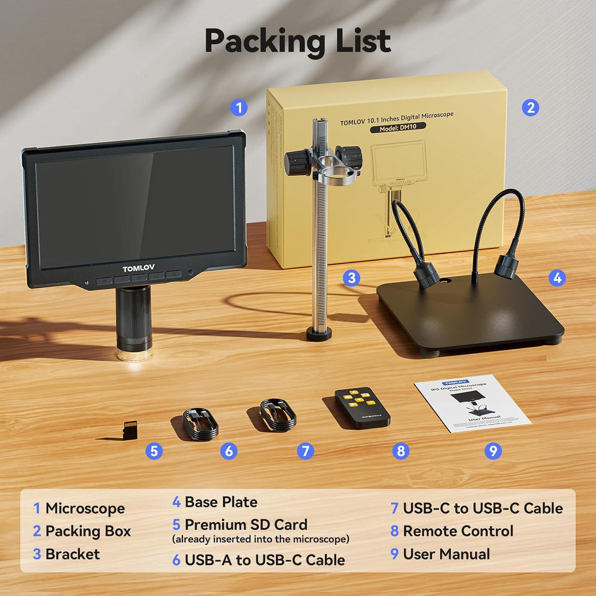 TOMLOV DM10 Digital Coin Microscope with Light, 10.1" Soldering Magnifier