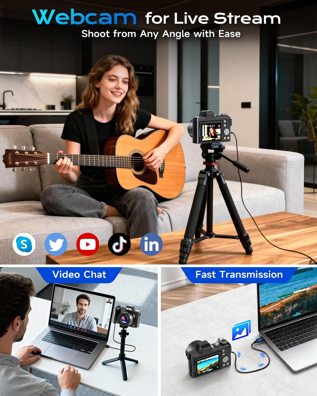 4K Digital Camera for Photography Travel, 56MP Autofocus Vlogging Camera for YouTube, 16X Zoom with 3" 180Â°Flip Screen & Lens Hood, 32GB Card, Gift Ideas for Teens & Beginners