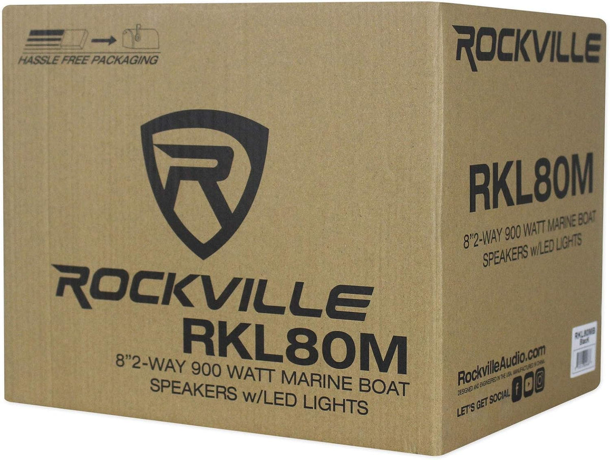 Rockville RKL80MW 8" White 2-Way Marine Boat LED Speakers, 4-Pack