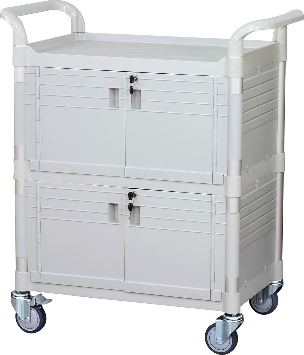 JaboEquip Larger Commercial Heavy Duty Hospital Cart, Lockable Medical Cart with 2 Doors for Hospital Clinic Medical Healthcare, JBG-3D2, Off-White