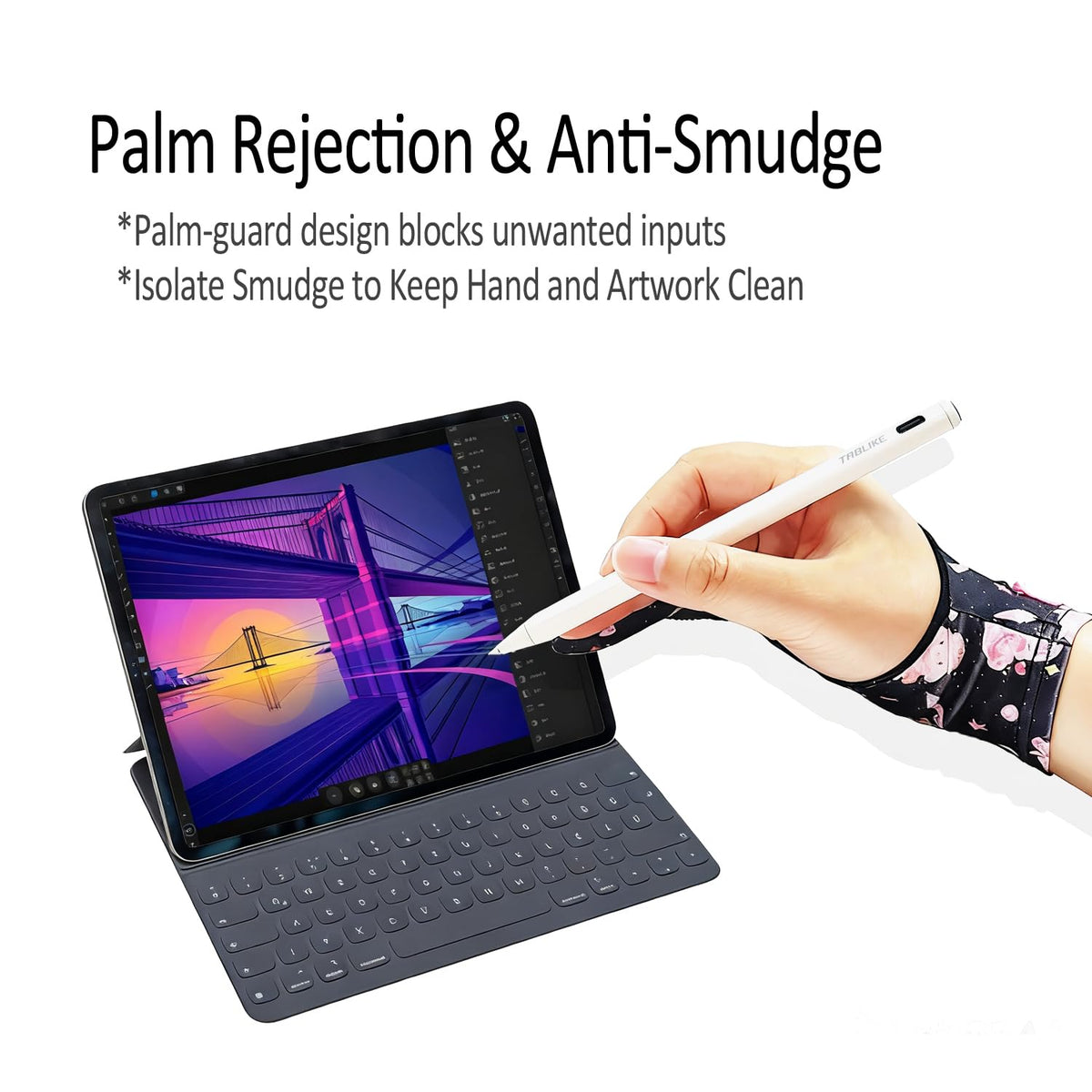 Artist Drawing Glove, Breathable Two Finger Digital Art Glove 3-Layer Palm Rejection Right/Left Hand Digital Graphic Tablet