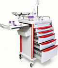 Pochar Medical Crash Cart with Emergency Accessory - Cardiac Board, IV Pole, O2 Holder, Power Strip, Trash Bin, Drawers with Dividers - Mobile Emergency Cart for Hospitals and Clinics