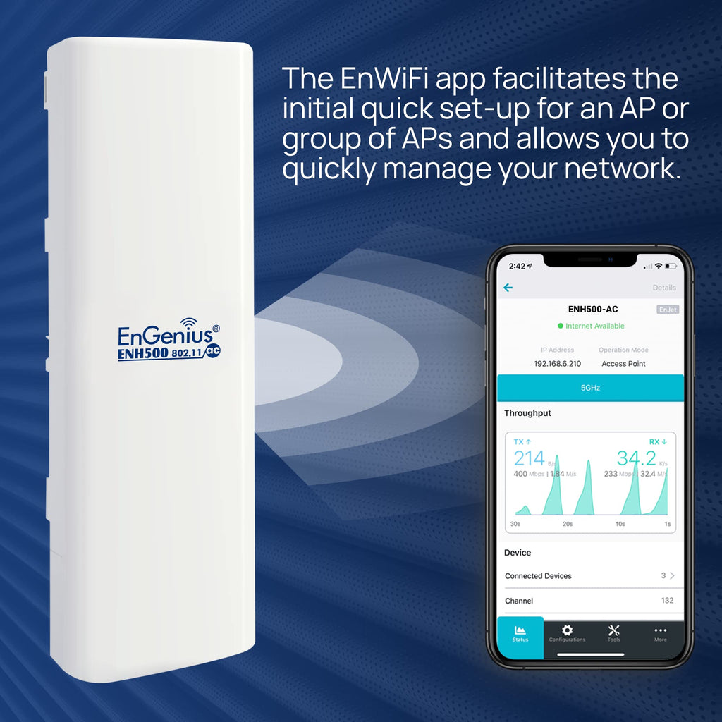 EnGenius ENH500-AX KIT 5GHz Wi-Fi 6 (802.11ax) 2x2 Outdoor Wireless Bridge, up to 1,200 Mbps, high 26 dBm Transmit Power, high gain 16 dBi Integrated Directional Antenna, IP55-rated (2-Pack)