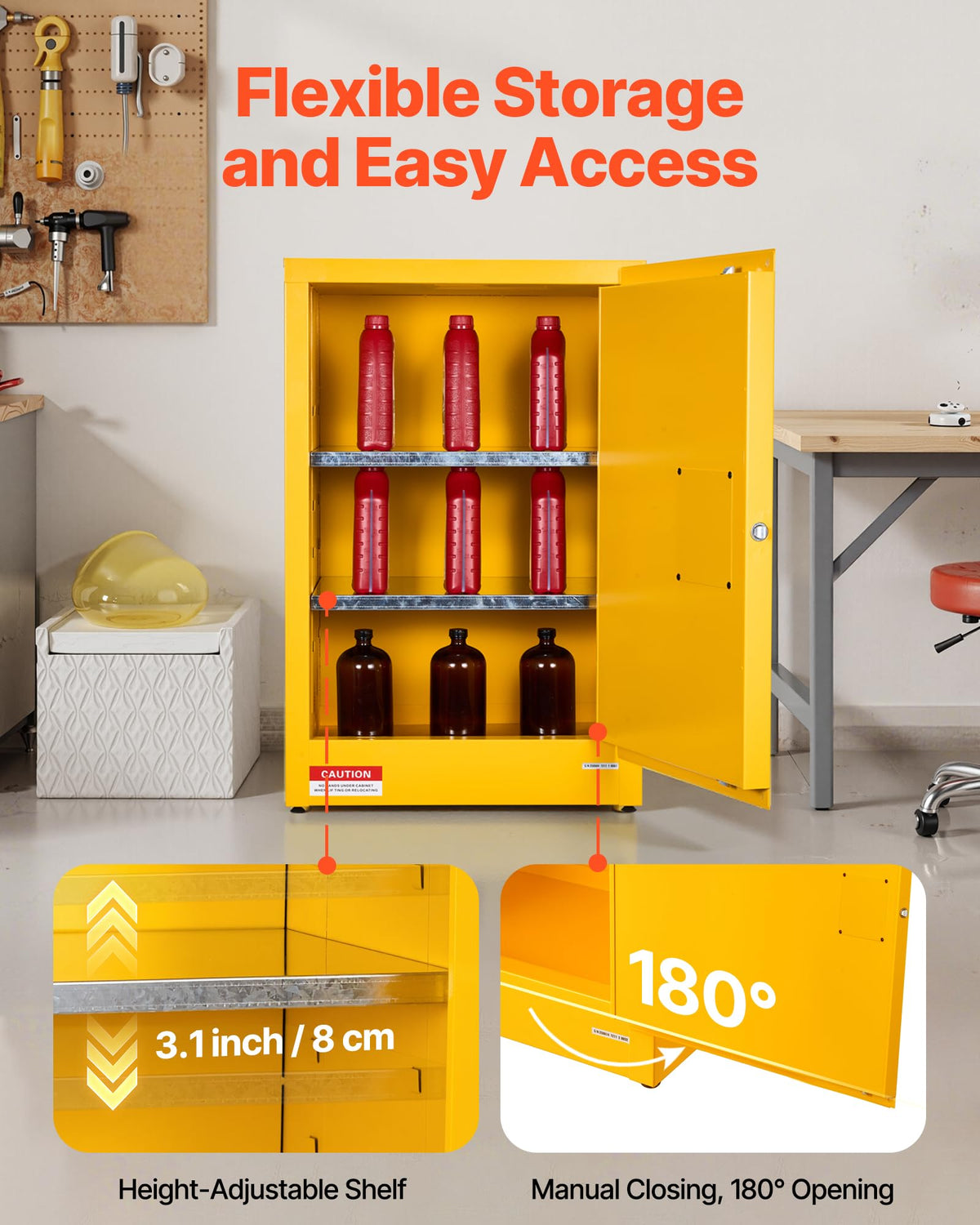 VEVOR Flammable Cabinet, 18" x 18" x 35", Yellow