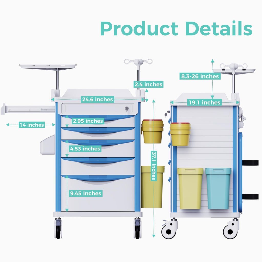 Medical Rolling Crash Cart with Integrated Medical Countertop