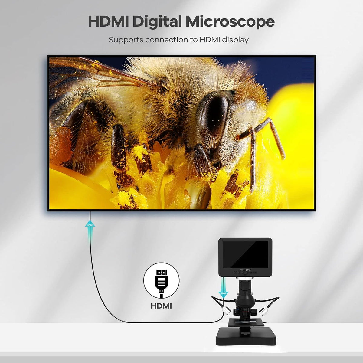 Andonstar AD246S-P HDMI Digital Microscope with 7'' Screen, 4000x 3 Lens