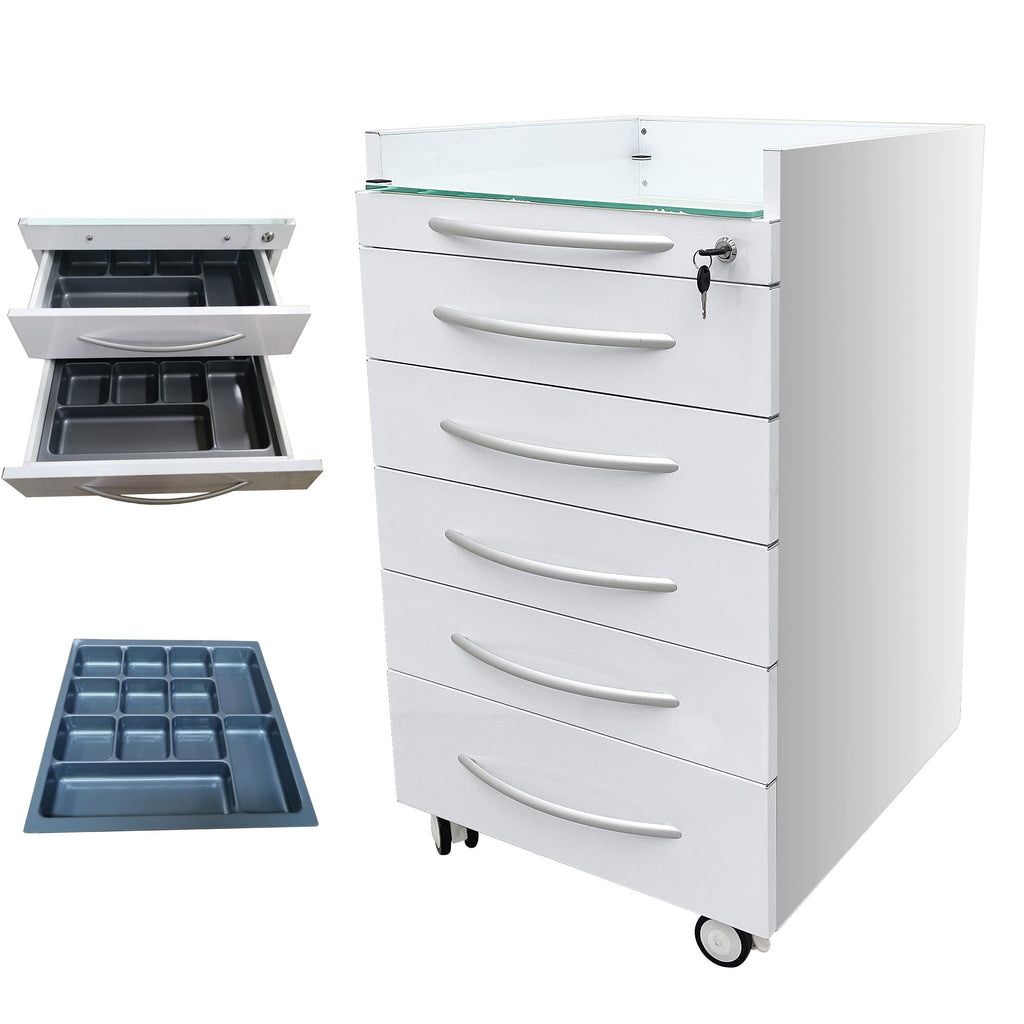 TECHTONGDA Dental Assistant's Mobile Cabinet 5 Drawer Medical Dental Mobile Cart, Stainless Steel Moving Storage Cabinet Utility Cart with Lock and 4 Casters for Office Clinic Hospital