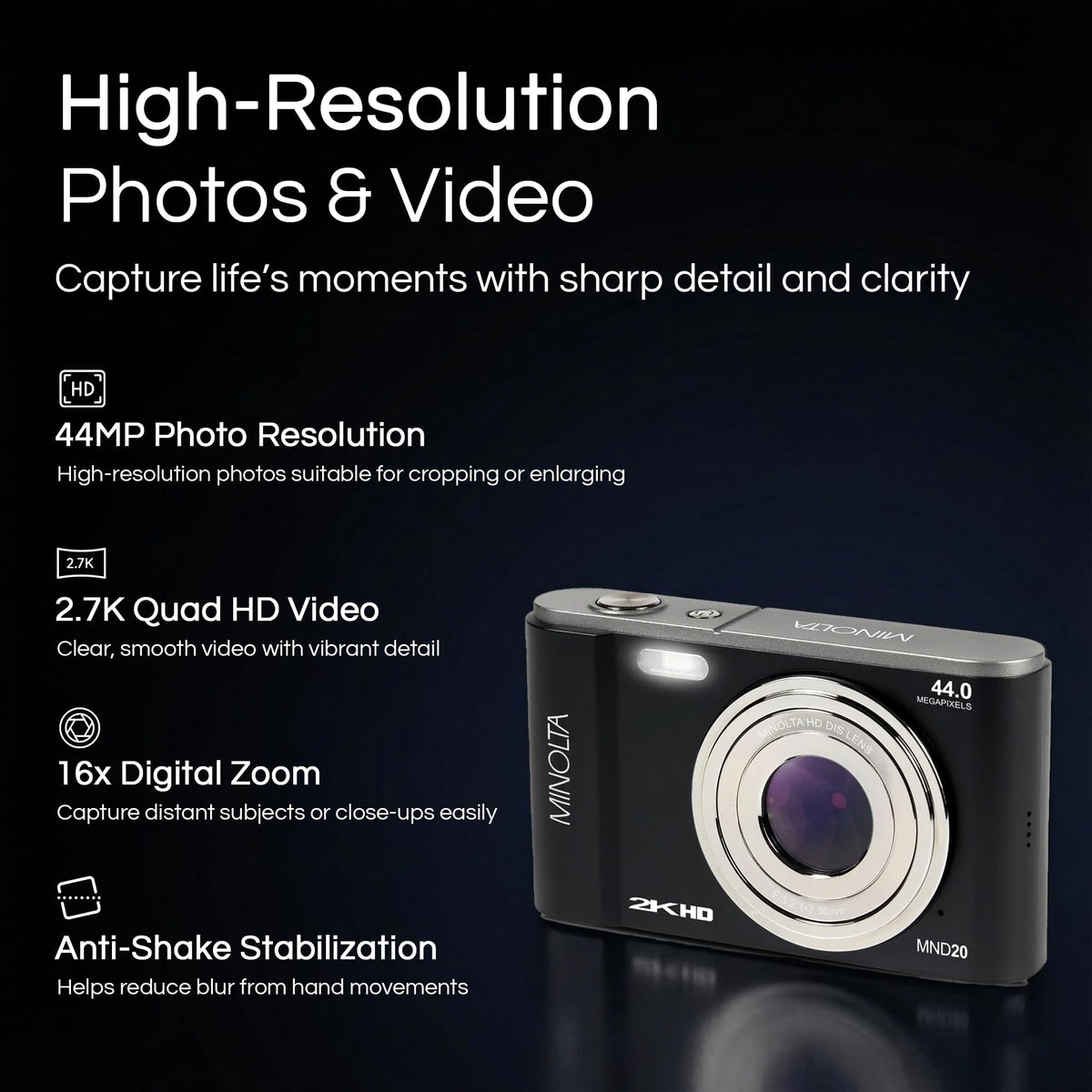Minolta Minolta MND20 44 MP 2.7K Ultra HD Digital Camera (Silver)
