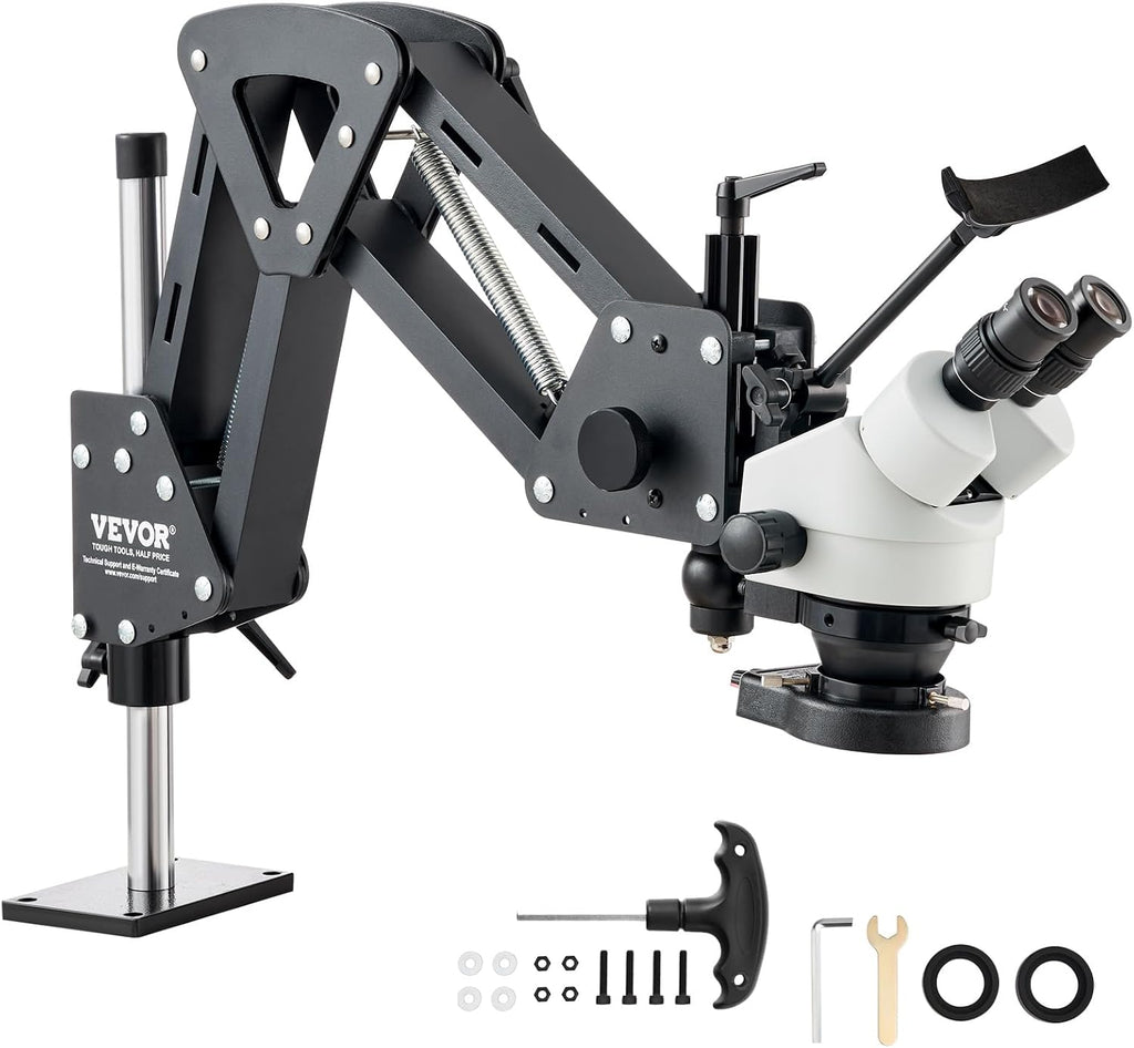 VEVOR Multi-Directional Microscope with Spring Bracket, Micro Jewelry Inlaid Stand, with Integrated USB Ring LED Light, 7X-45X Magnification Jewelry Microscope, Jewelers Microscope for Jewelry Inlay