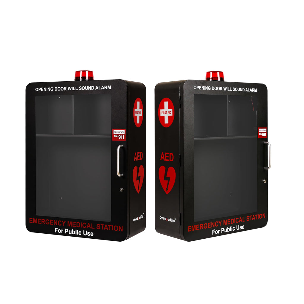 Emergency Medical Station â Wall Mount Cabinet for AEDs, Naloxone, Bleeding Control & First Aid Kits â Public Space Storage Solution â White (AED & Accessories Not Included)