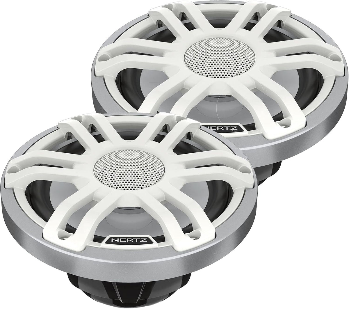 HERTZ Marine Pontoon Audio Upgrade â (4 Pair) HMX 6.5" RGB LED Coaxial Speakers â White Sport Grille Boat Sound System