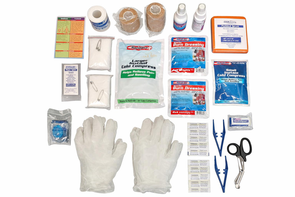 Rapid Care First Aid 80098 3 Shelf All Purpose First Aid Kit Cabinet, Class A+, Exceeds OSHA/ANSI Z308.1 2015, Wall Mountable