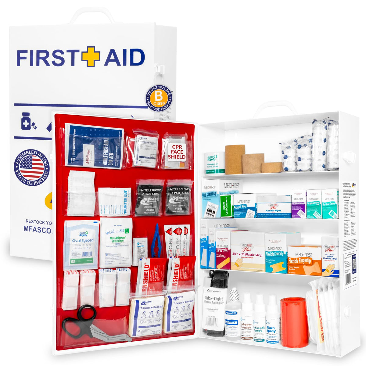 MFASCO OSHA/ANSI 2021 Class B Compliant First Aid Cabinet, Large, 3-Shelf