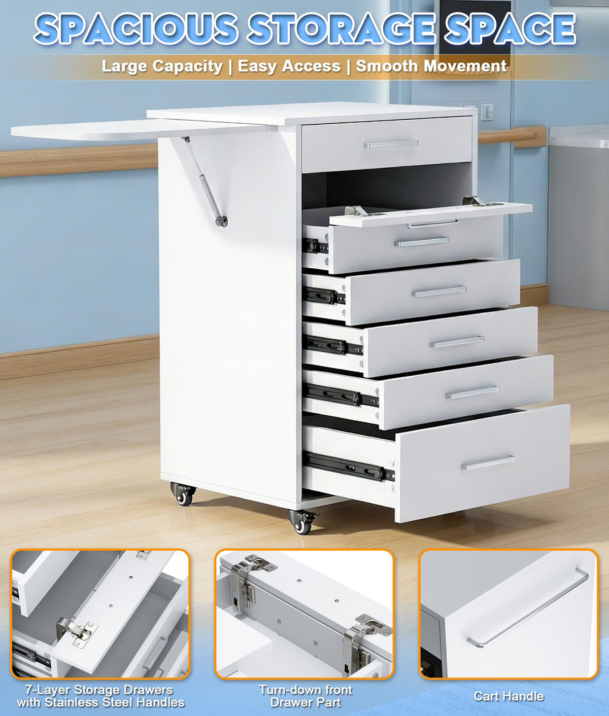 Medication Cart, Medical Rolling Storage Crash Cart with Wheels & Drawers, Ultrasound Nursing Emergency Cart with IV Pole,Casters, Holder, Trash Bin for Clinic, Hospital (24 * 22 * 28IN, 1 Drawer)