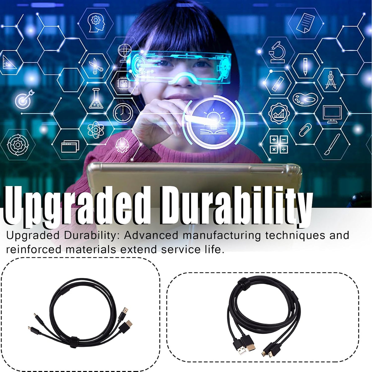 2-in-1 Cable HD USB Type C 1.55m for Graphics Tablet Monitor