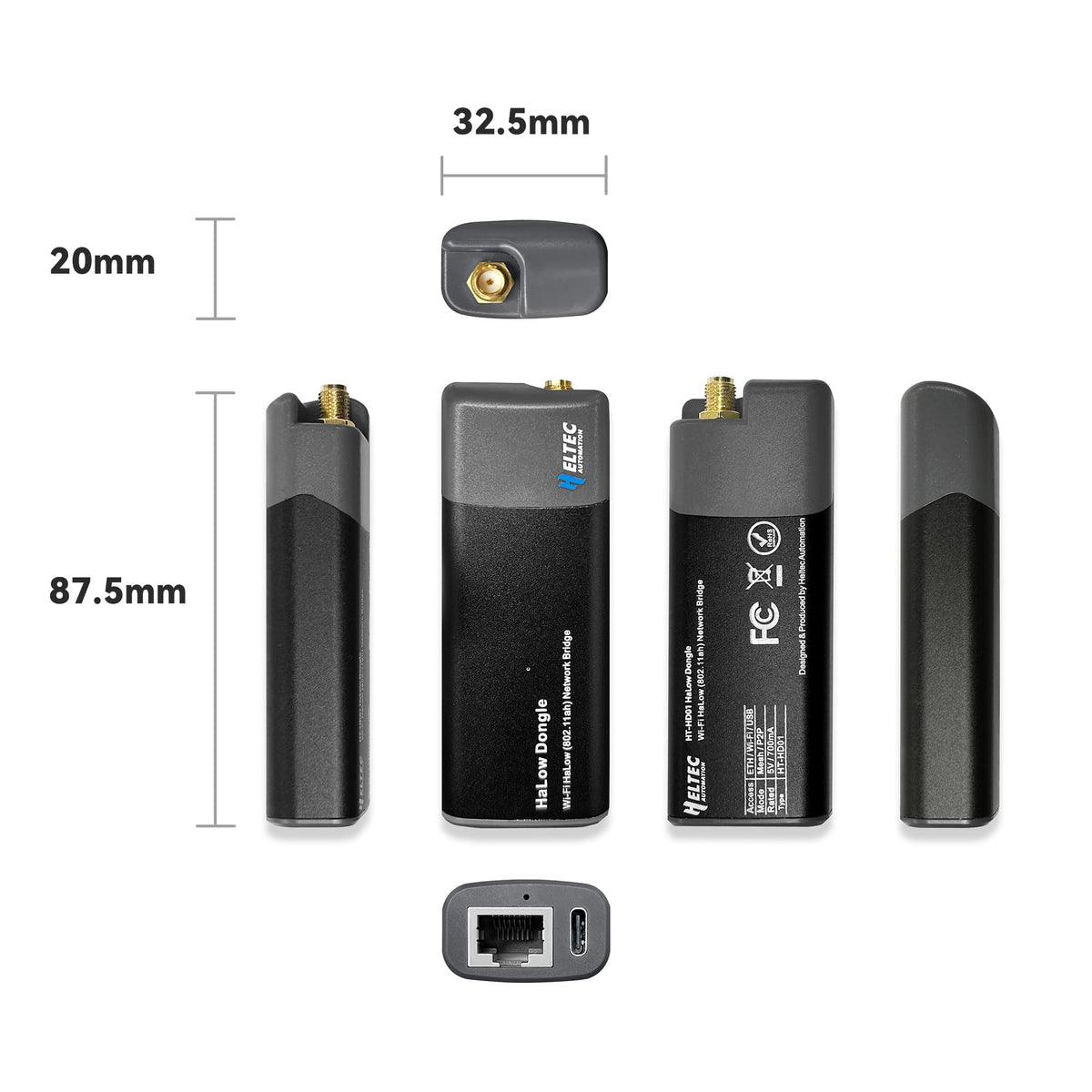 Heltec Automation Wi-Fi HaLow Dongle Wireless Bridge 802.11ah Network Booster Long Range Wireless Access Extender Ethernet Bridge Repeater (STA+HT-H7608)