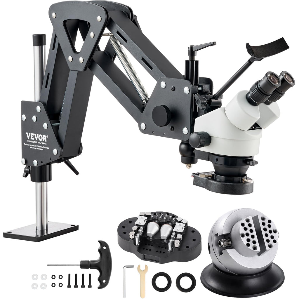 VEVOR Multi-Directional Microscope with Spring Bracket, Micro Jewelry Inlaid Stand, with Integrated USB Ring LED Light, 7X-45X Magnification Jewelry Microscope, Jewelers Microscope for Jewelry Inlay