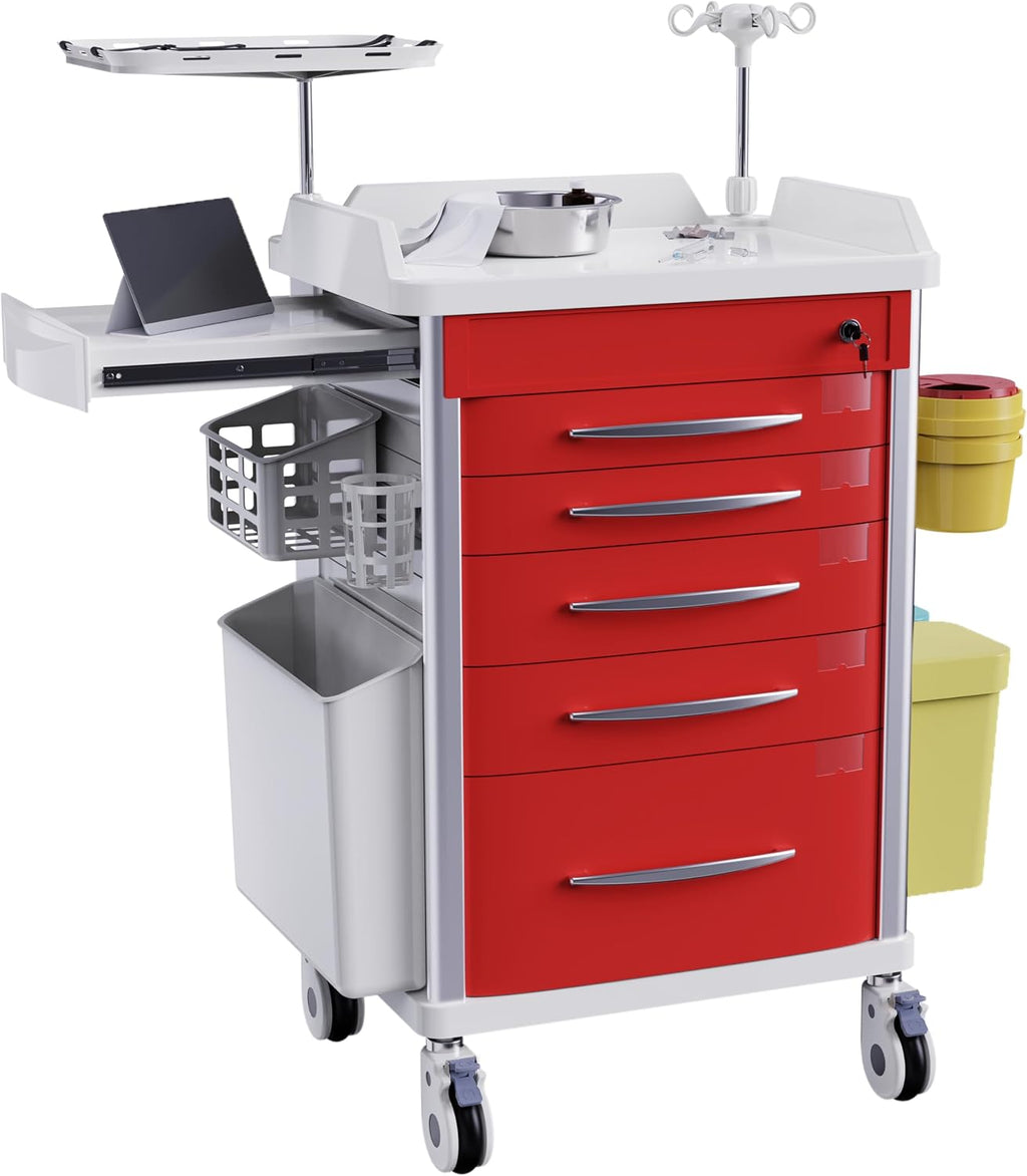 Medical Rolling Crash Cart with Integrated Medical Countertop