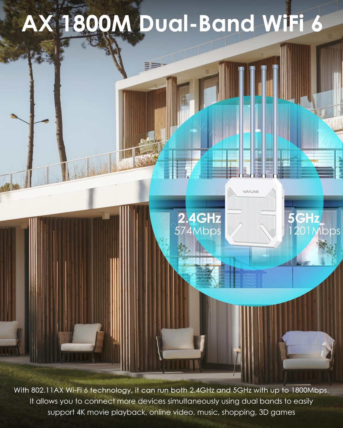 2026 WAVLINK AX1800 Outdoor WiFi 6 Extender Long Range, IP67 Weatherproof