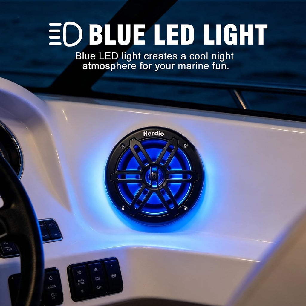 Herdio 5.25 Inch 250W Bluetooth Marine Speakers with Blue LED Light - 2 Way Waterproof Coaxial Speakers for Boats, ATVs, UTVs (A Pair, Black)