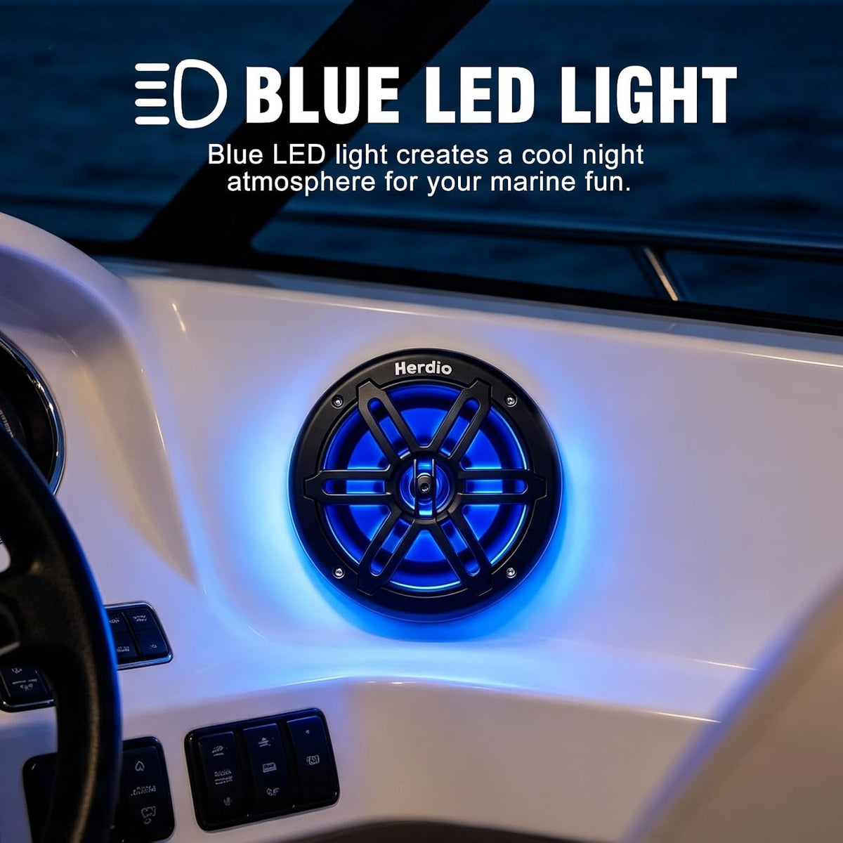 Herdio 5.25 Inch 250W Bluetooth Marine Speakers with Blue LED Light - 2 Way Waterproof Coaxial Speakers for Boats, ATVs, UTVs (A Pair, Black)