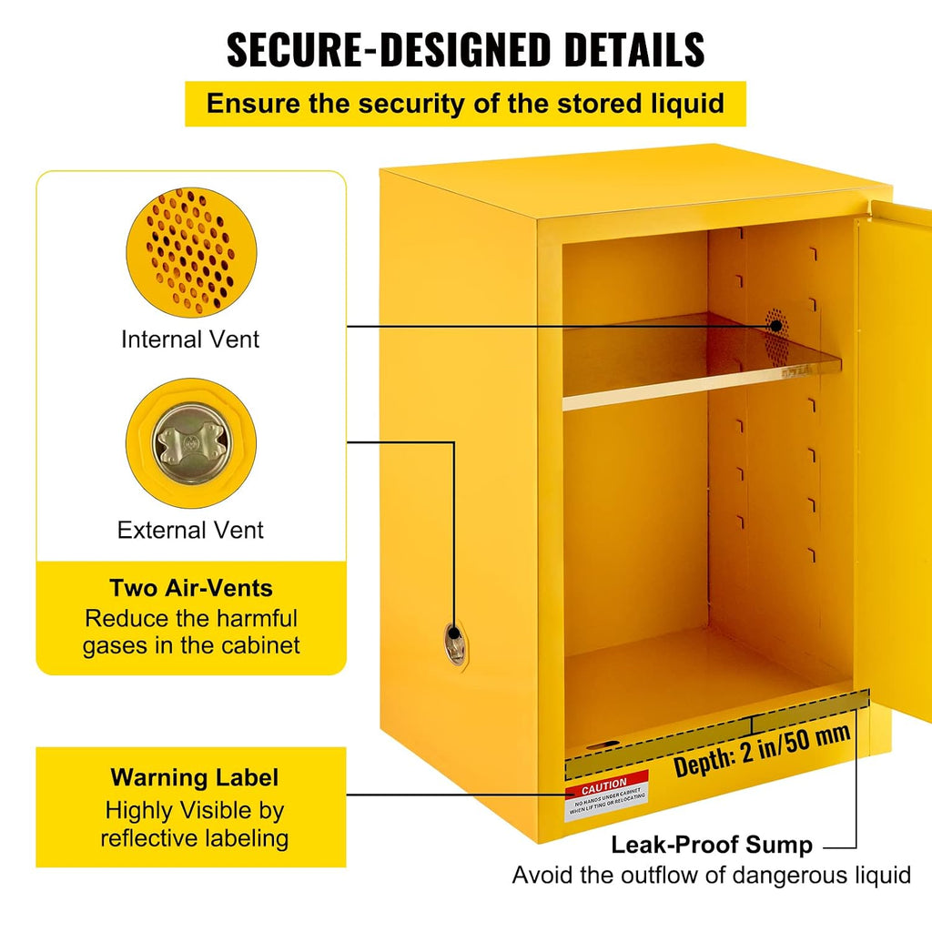 VEVOR Flammable Cabinet, 18" x 18" x 35", Yellow
