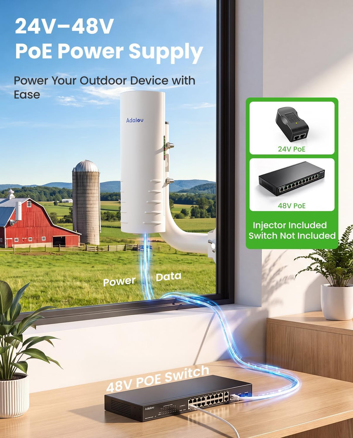 AdaLov CPE361 5KM Outdoor Wireless Bridge 5.8GHz Gigabit Network Extension