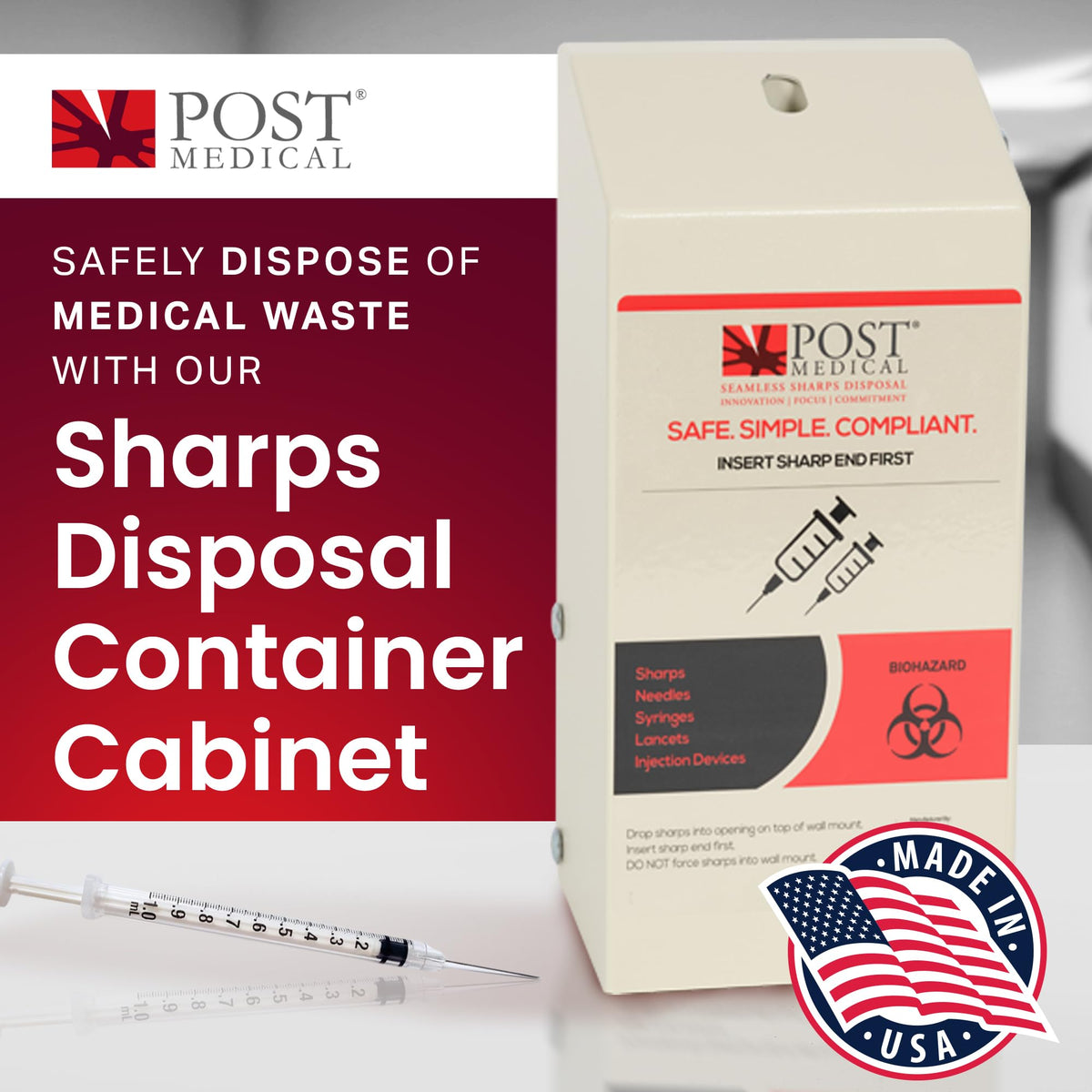 Wall Mounted Sharps Cabinet for 1.0 Quart with Lock & Key