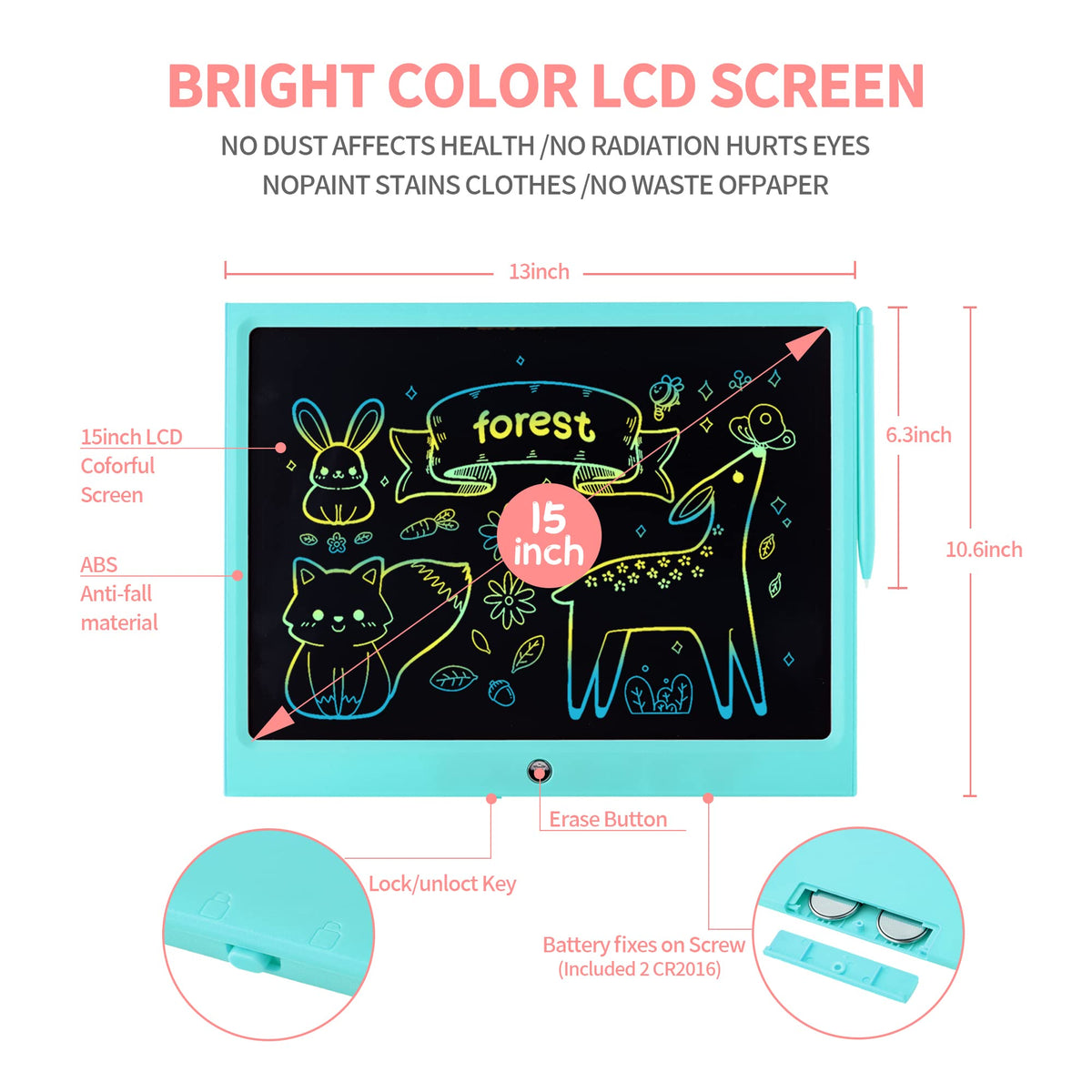 LCD Writing Tablet for Kids, 10 Inch Colorful Drawing Board Learning Toys