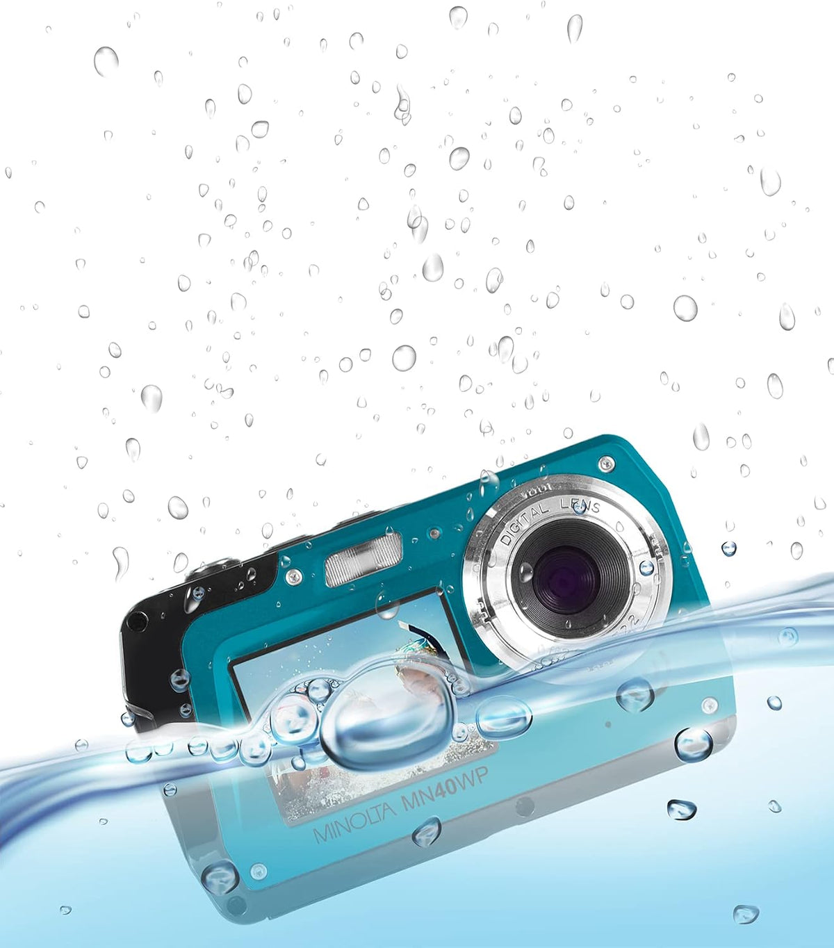 Minolta MN40WP 48MP QHD Dual LCD Screen Waterproof Camera, Blue