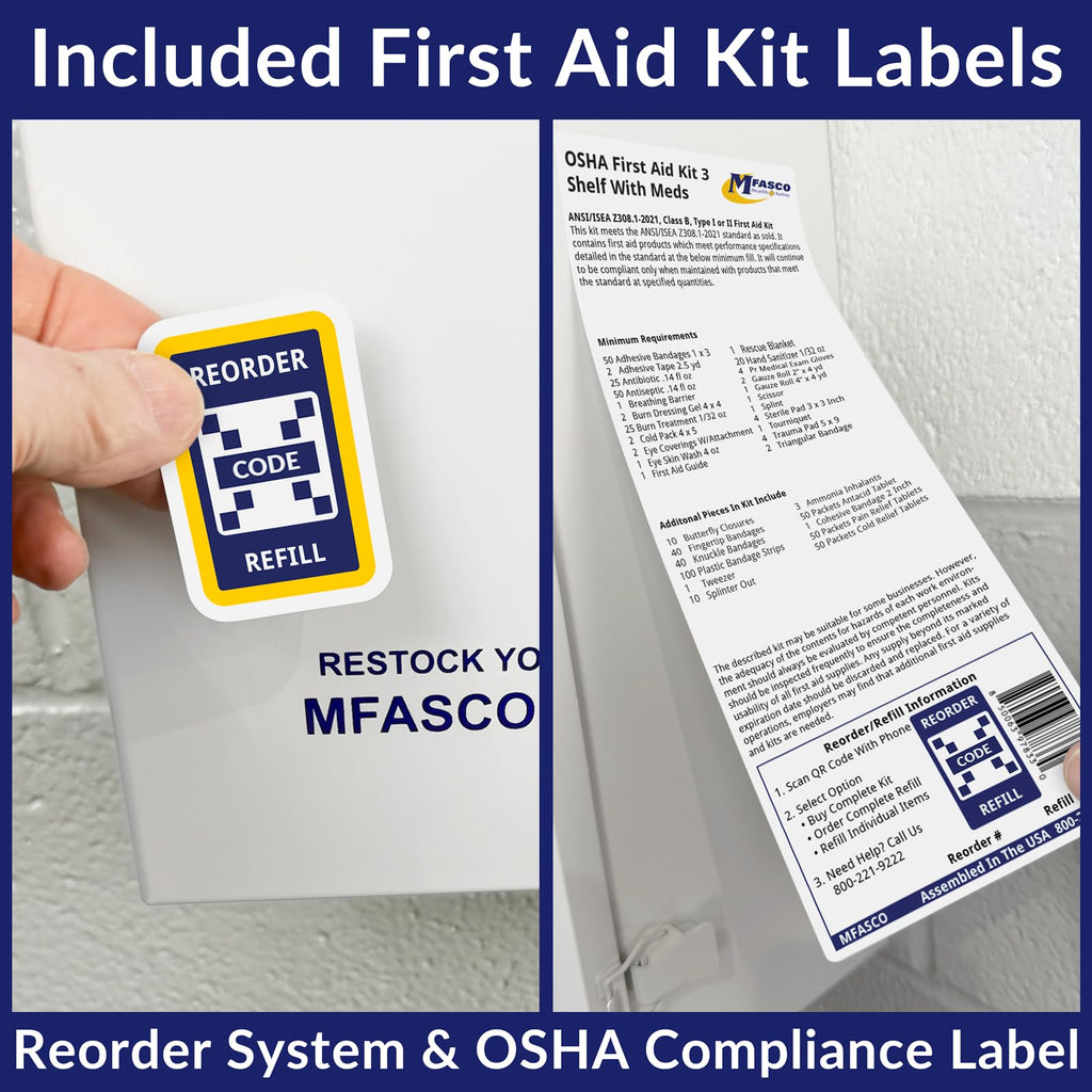 MFASCO OSHA/ANSI 2021 Class B Compliant First Aid Cabinet, Large, 3-Shelf